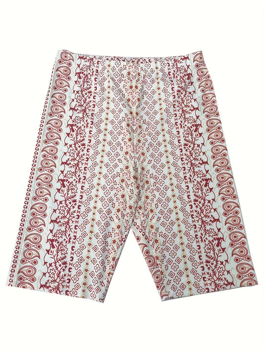 Paisley Print Boho Style Yoga Shorts High Elastic Sports Activewear