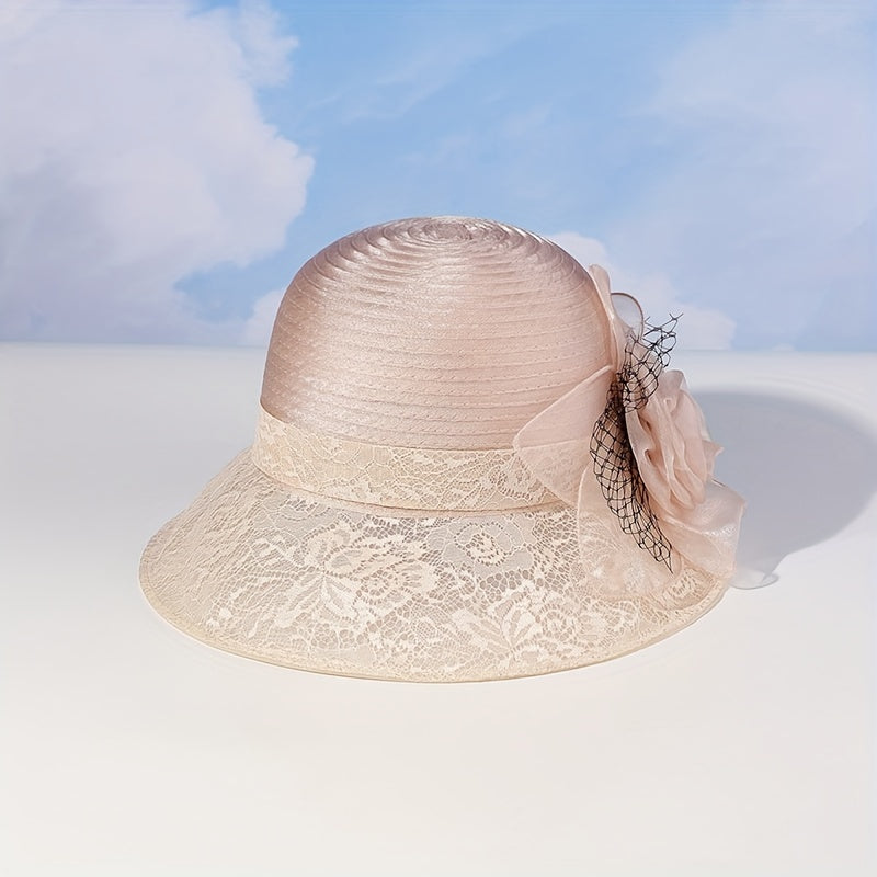 Mesh Flower Decor Bucket Hat British Style Solid Thin Basin Hat