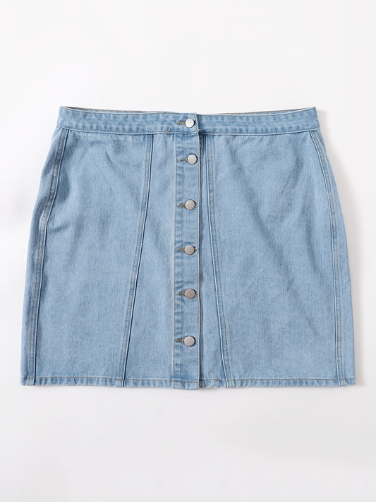  Button Front Mini Denim Skirt Women's Plus Solid Mini Denim Skirt