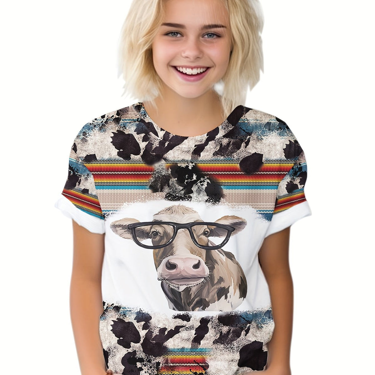 Girls Boys Cow Graphic Short Sleeve T-Shirt Summer Clothes