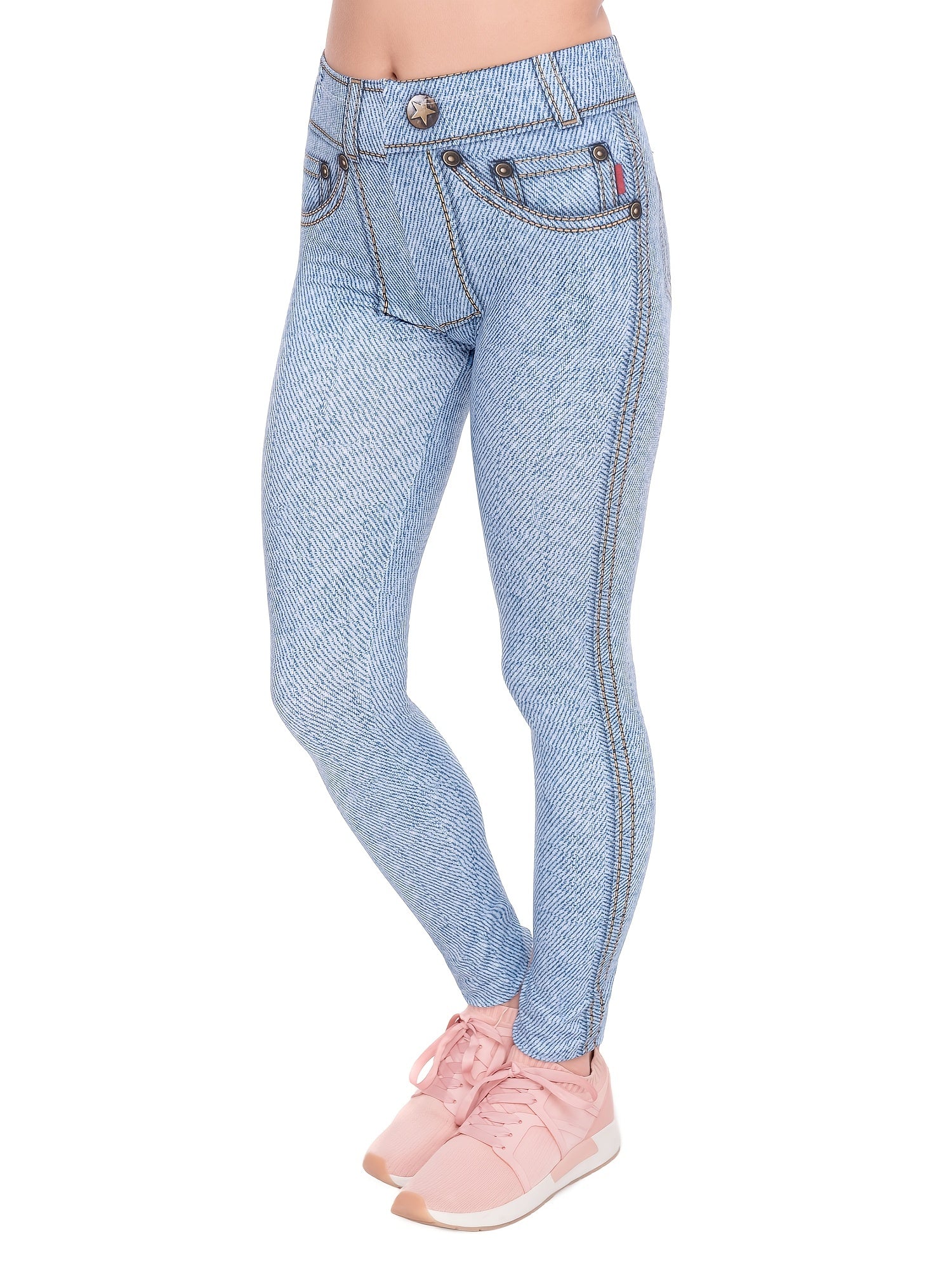 Jeans Print Skinny Stretchy Leggings High Waist Yoga Leggings
