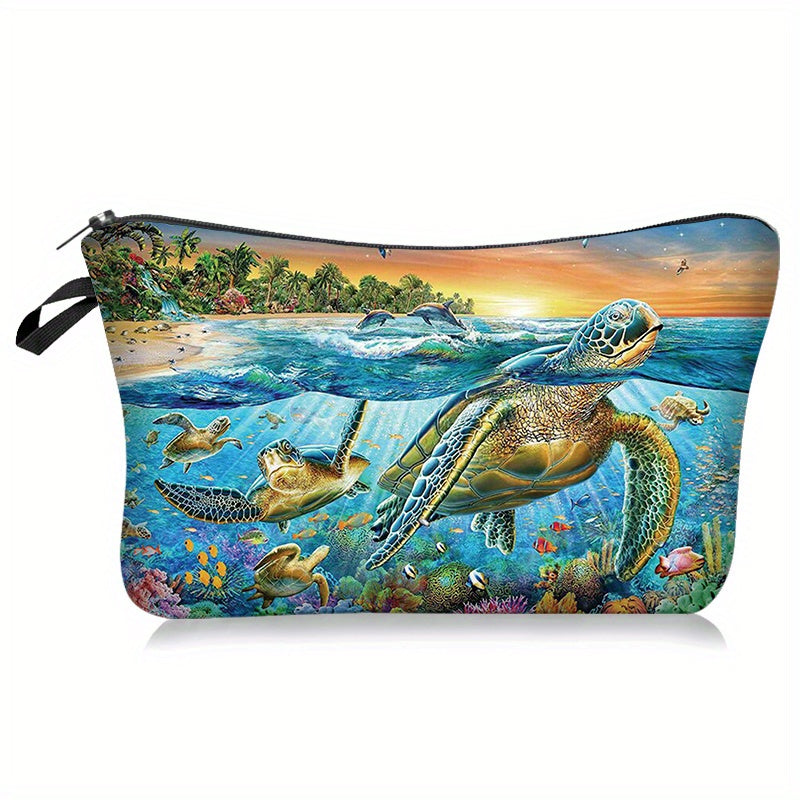 Turtle Print Zipper Carry On Bag Versatile Storage Pouch Lightweight