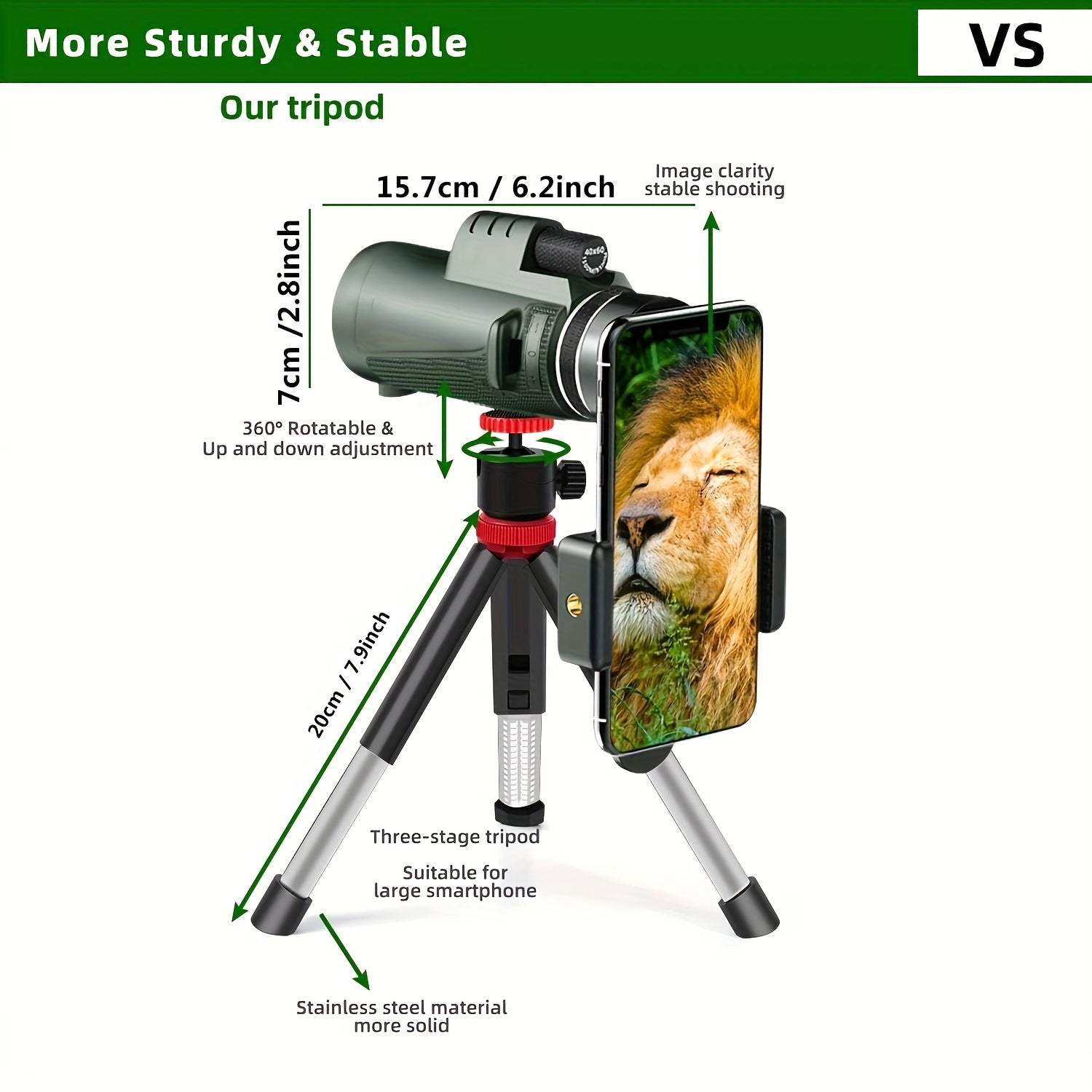 High Magnification Monocular Telescope With Mobile Phone Adapter Tripod