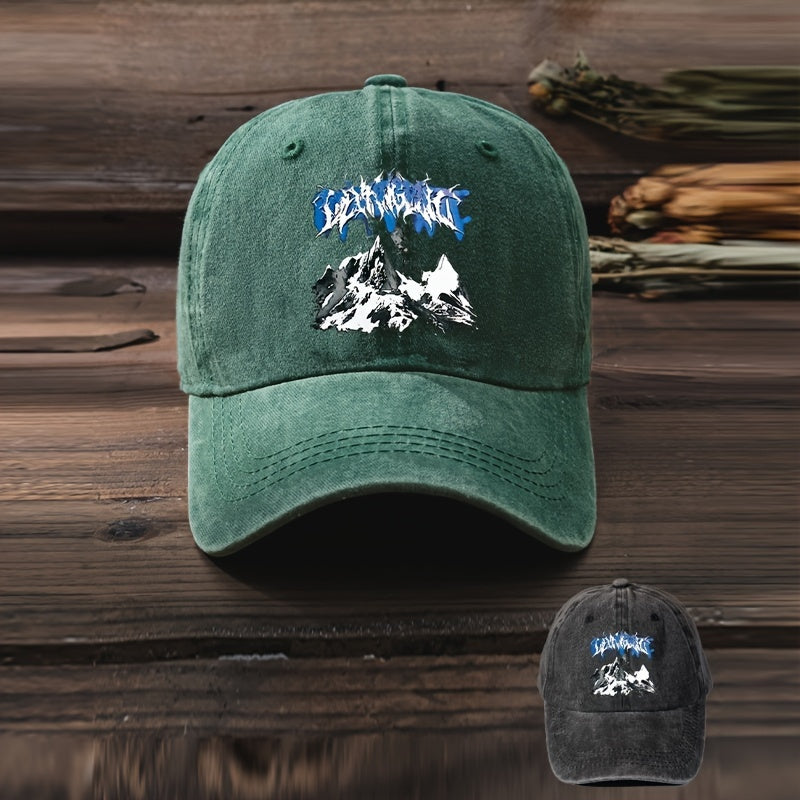 Snow Mountain Print Baseball Cap Vintage Washed Distressed Hat