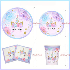 Unicorn Party Supplies 16pcs Plates Cups Napkins Gift