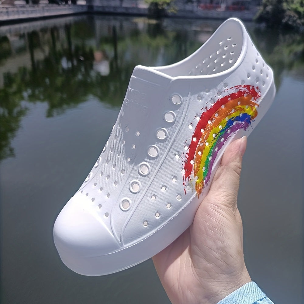 Women's Rainbow Pattern Sneakers Casual Hollow Out Shoes
