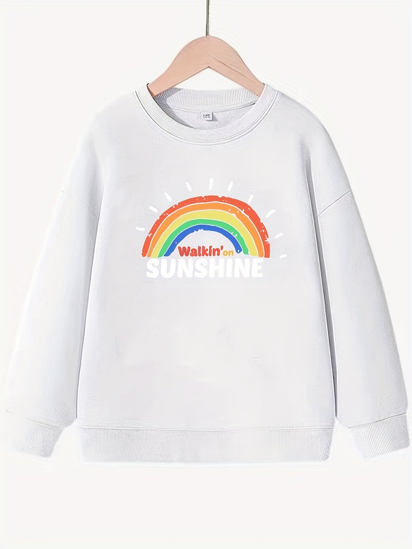 Girls Rainbow & Sunshine Pattern Sweatshirt Long Sleeve Top Pullover