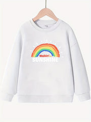 Girls Rainbow & Sunshine Pattern Sweatshirt Long Sleeve Top Pullover