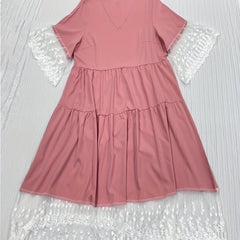  Contrast Mesh V Neck Smock Dress