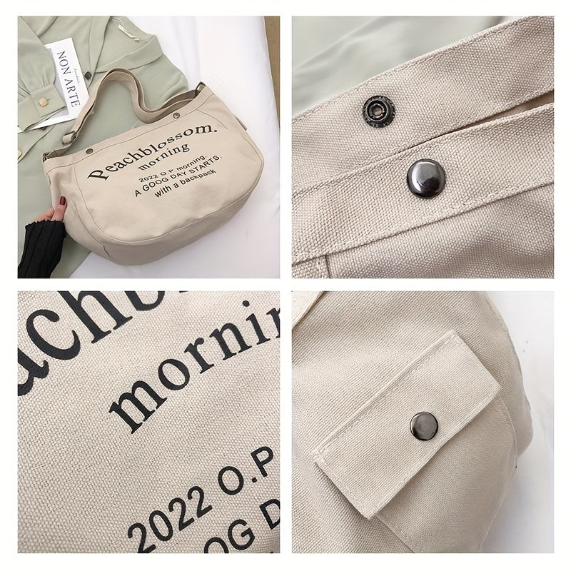 Canvas Tote Bag Large Capacity with Letter Pattern for Travel & Work