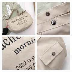 Canvas Tote Bag Large Capacity with Letter Pattern for Travel & Work