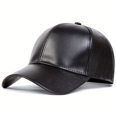 Men's PU Leather Baseball Cap Adjustable Sun Hat Hip Hop Trucker Hat