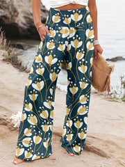 Floral Print High Rise Wide Leg Pants With Pockets