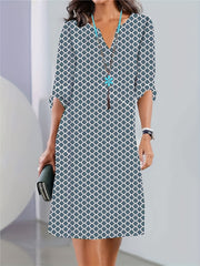  Dalmatian Print Notched Neck Dress