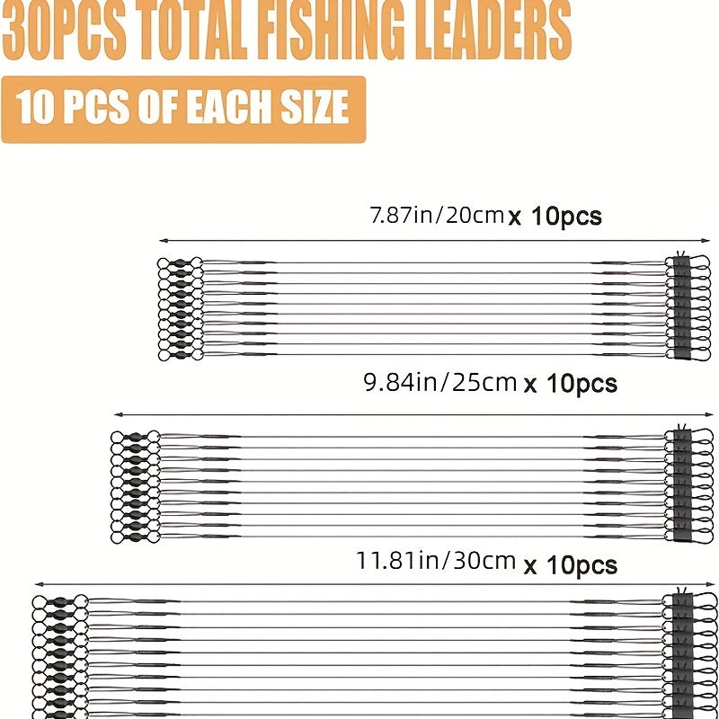 30pcs Fishing Tackle Leaders Stainless Steel Wire with Swivel Snaps
