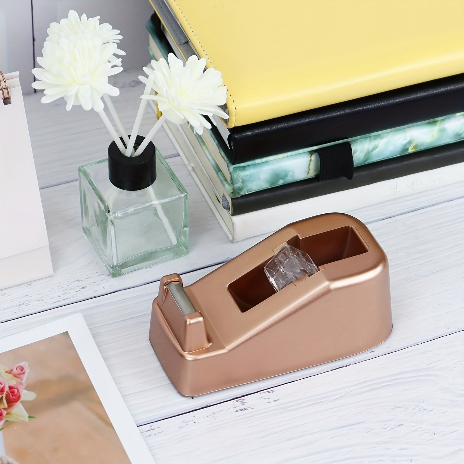 Retro Golden Desk Tape Dispenser with Non Skid Base