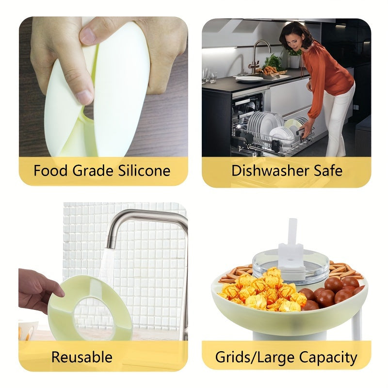 1pc Solid Cup Snack Tray Ring Reusable Silicone Snack Bowl Cup Accessories