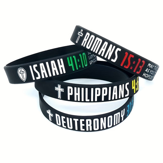 4pcs Letter Pattern Silicone Bracelet Waterproof Rubber Wristband