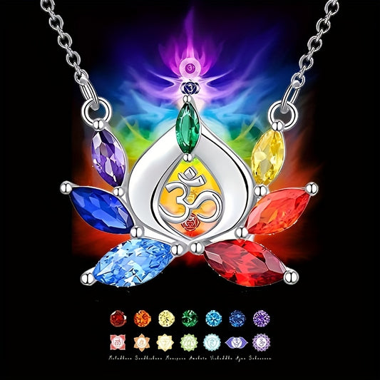 7 Chakra Lotus Pendant Yoga Chakra Healing Stone Necklace