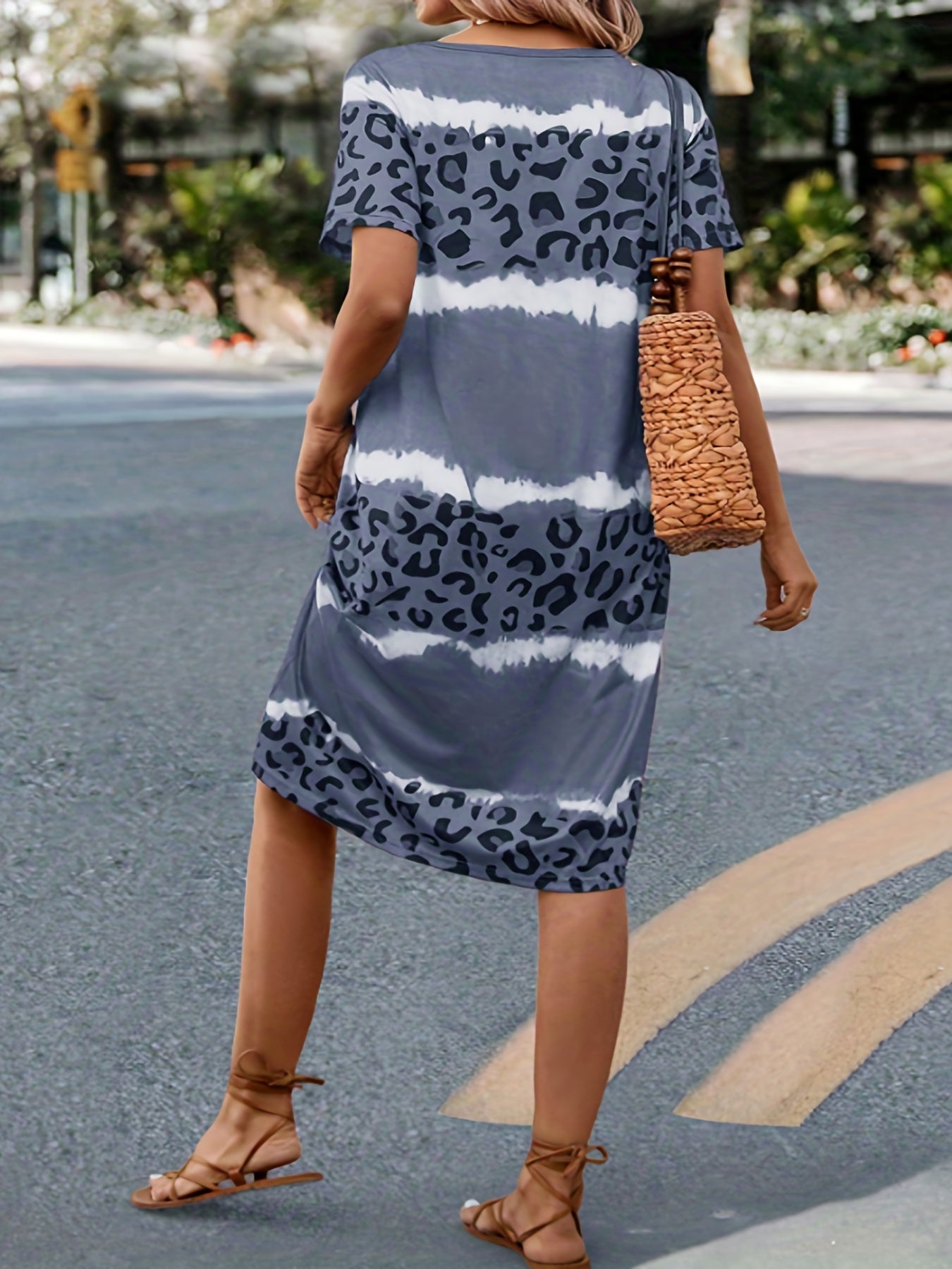  Tie Dye Leopard Print V Neck Dress