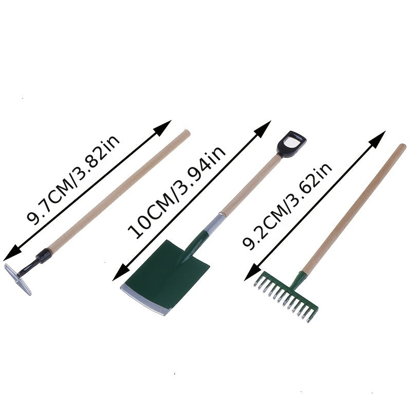 Doll House Mini Garden Toy Set Of 3 Ornaments Snow Shovel Rake Elf Accessory