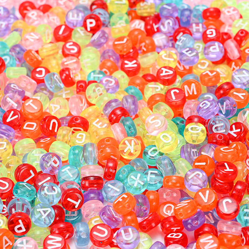 100pcs Mixed Letters Acrylic Beads Round Flat Letter Spacer Beads