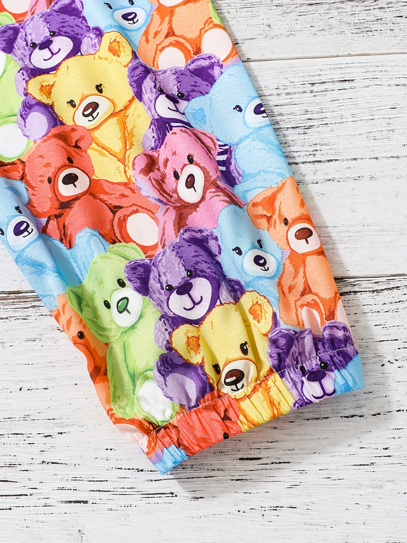 Girls Casual Bear Graphics Trousers, Loose Fit Pants