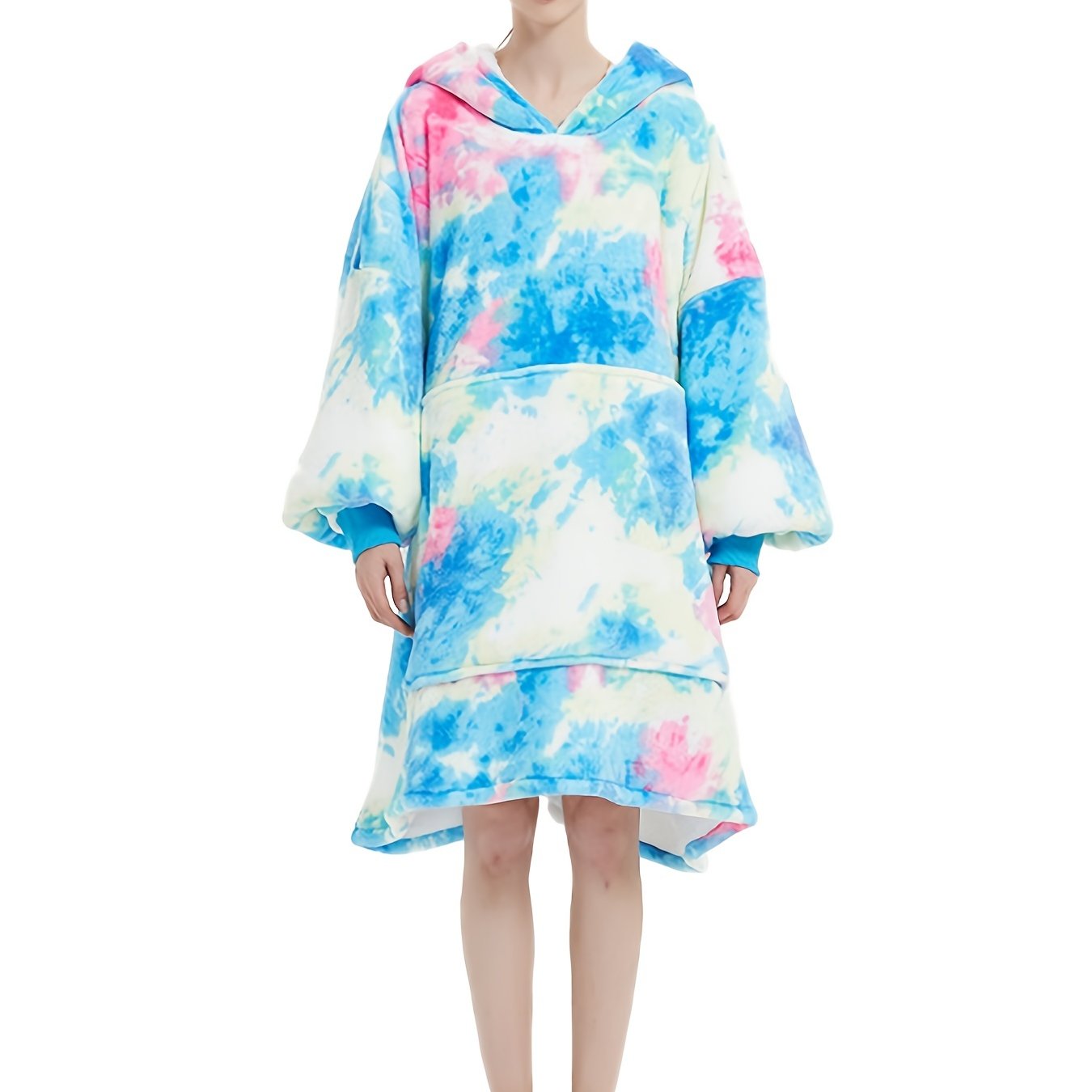Tie Dye Plush Flannel Hooded Robe Plus Size