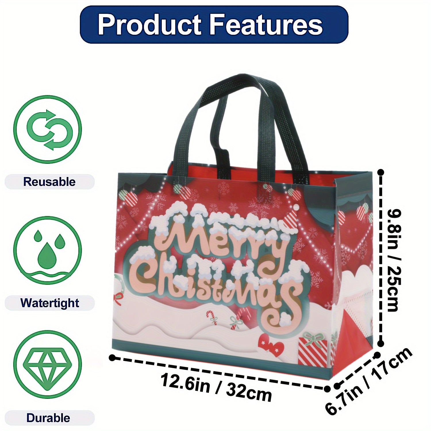 8pcs Large Christmas Tote Gift Bags With Handles Reusable Non woven Gift Bag