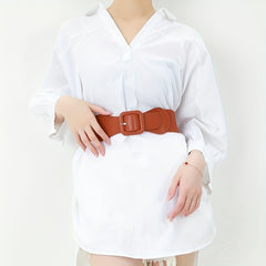 Vintage Square Buckle Wide Elastic Braided Belt Girdle Women Dress Accessories