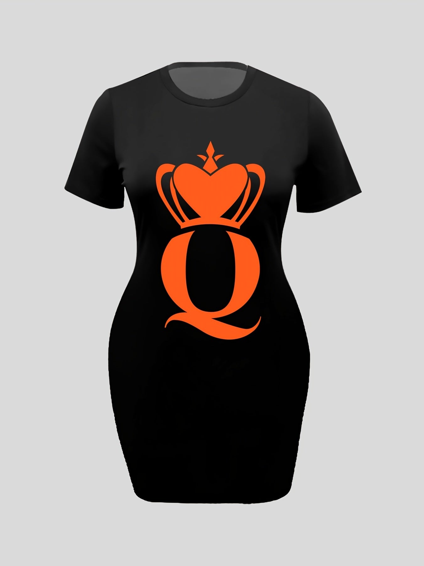 Women's Plus Letter & Crown Print Tee Dress