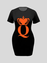 Women's Plus Letter & Crown Print Tee Dress