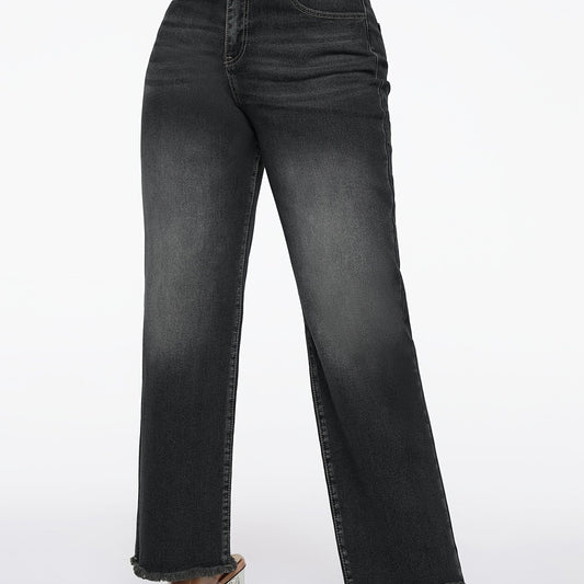 High Waist Straight Loose Boyfriend Jeans Water Ripple Embossed Crotch