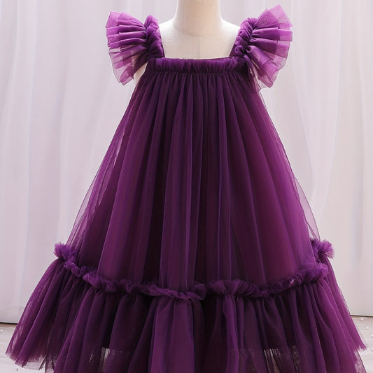 Girl's Princess Dress Ruffle With Tulle Skirt for Party Wedding Pageant Ceremony