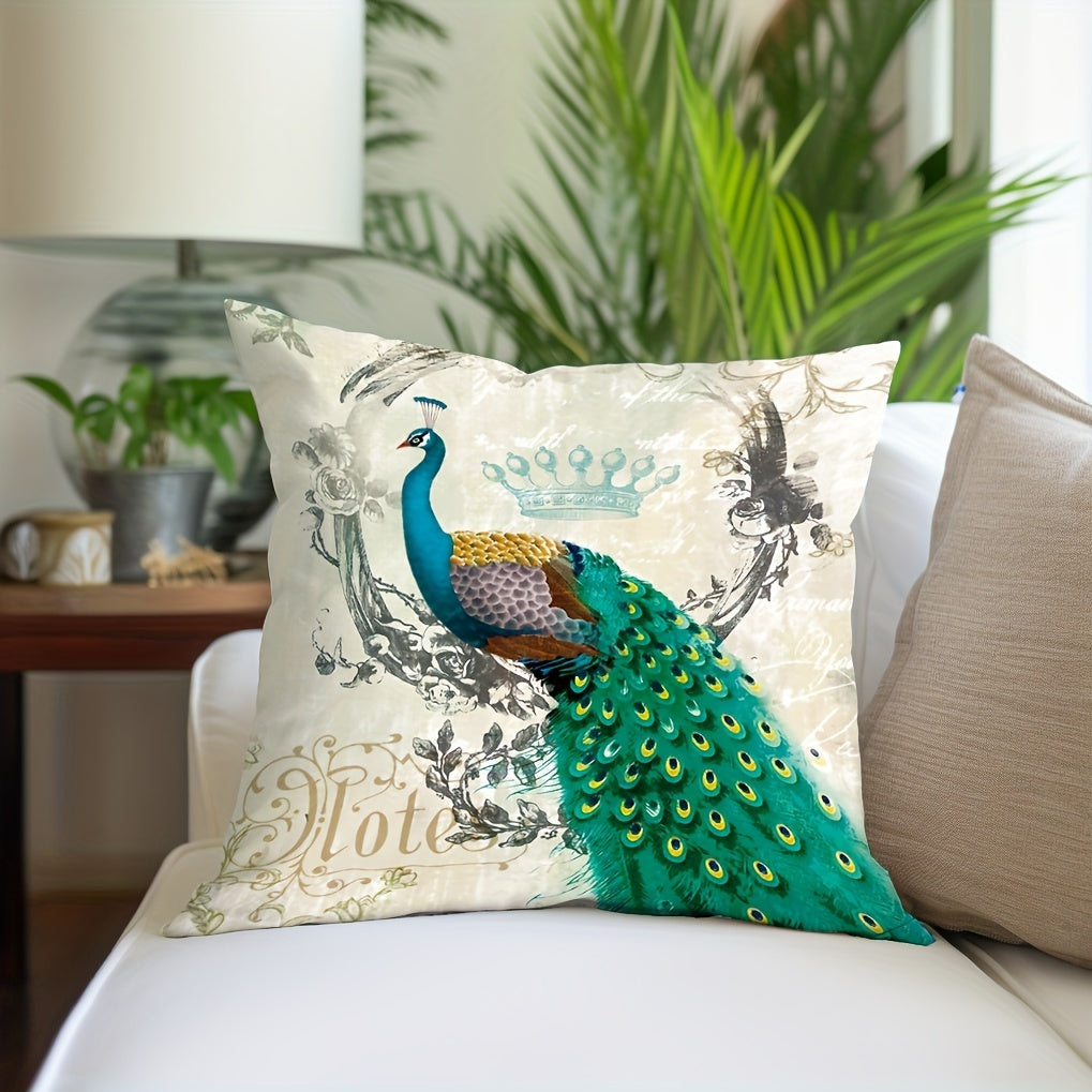 Peacock Print Pillowcase for Home Decor - No Insert