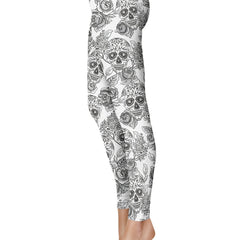 Skull & Floral Print Skinny Leggings Casual Stretchy Leggings