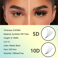 Curling Volume Lash Extensions 5D 10D 9-16mm Long Lasting False Eyelashes