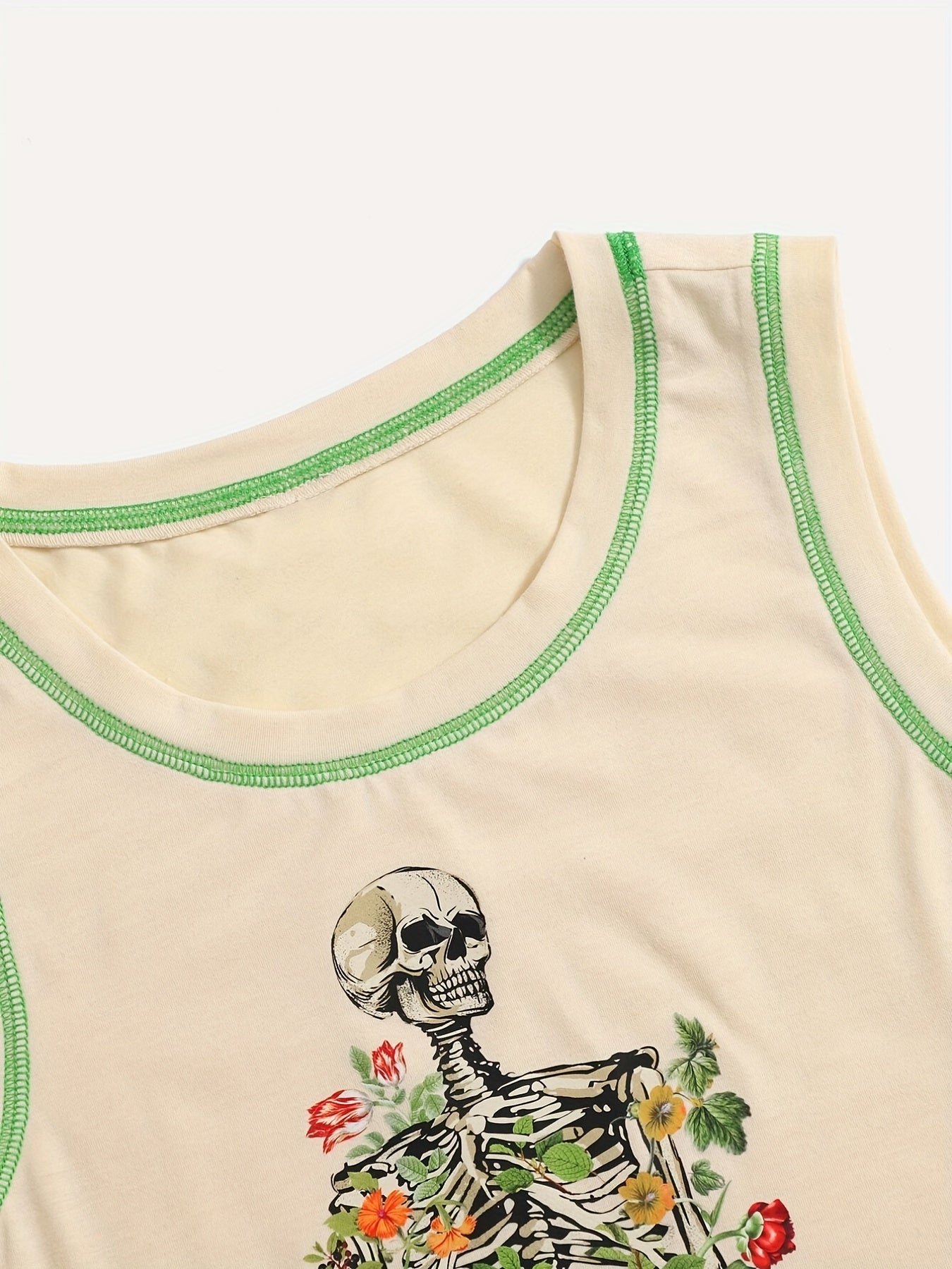 Skull Print Crop Tank Top Y2K Sleeveless Summer Women's Clothing