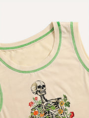 Skull Print Crop Tank Top Y2K Sleeveless Summer Women's Clothing