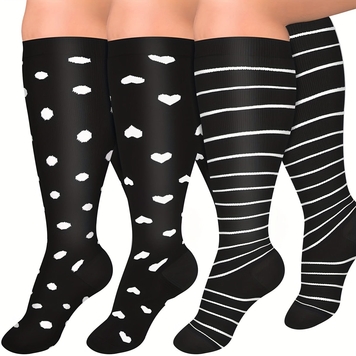 3 Pairs Plus Size Knee High Copper Compression Socks for Adult Sports