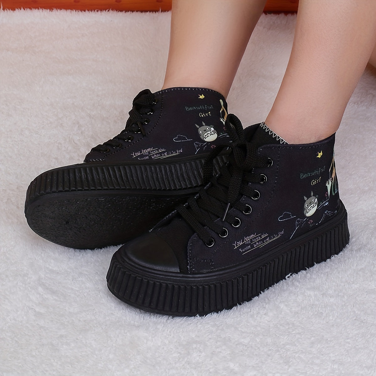Women's Cartoon Print Canvas High Top Sneakers