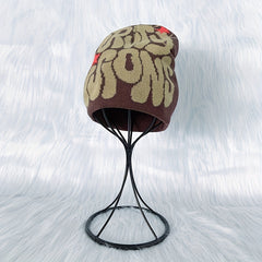 Y2K Candy Knit Beanie Hat Letter Jacquard Elastic Warm Skull Cap
