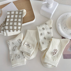 5 Pairs Bunny & Floral Print Socks & Mid Tube Socks Women's Stockings