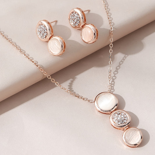 Opal Jewelry Set Pendant Necklace & Earrings Rhinestone Inlaid Sweet Women Gift