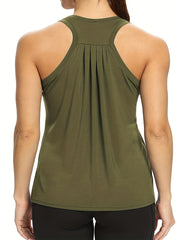Sporty Tank Top Women's Plus Round Neck Cut Out Stretch Tank Top