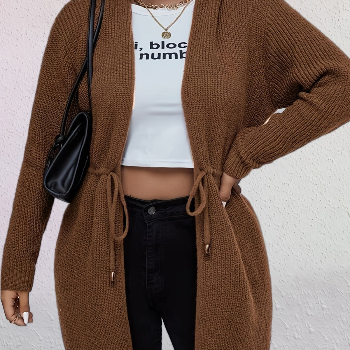  Drawstring Hoodie Cardigan