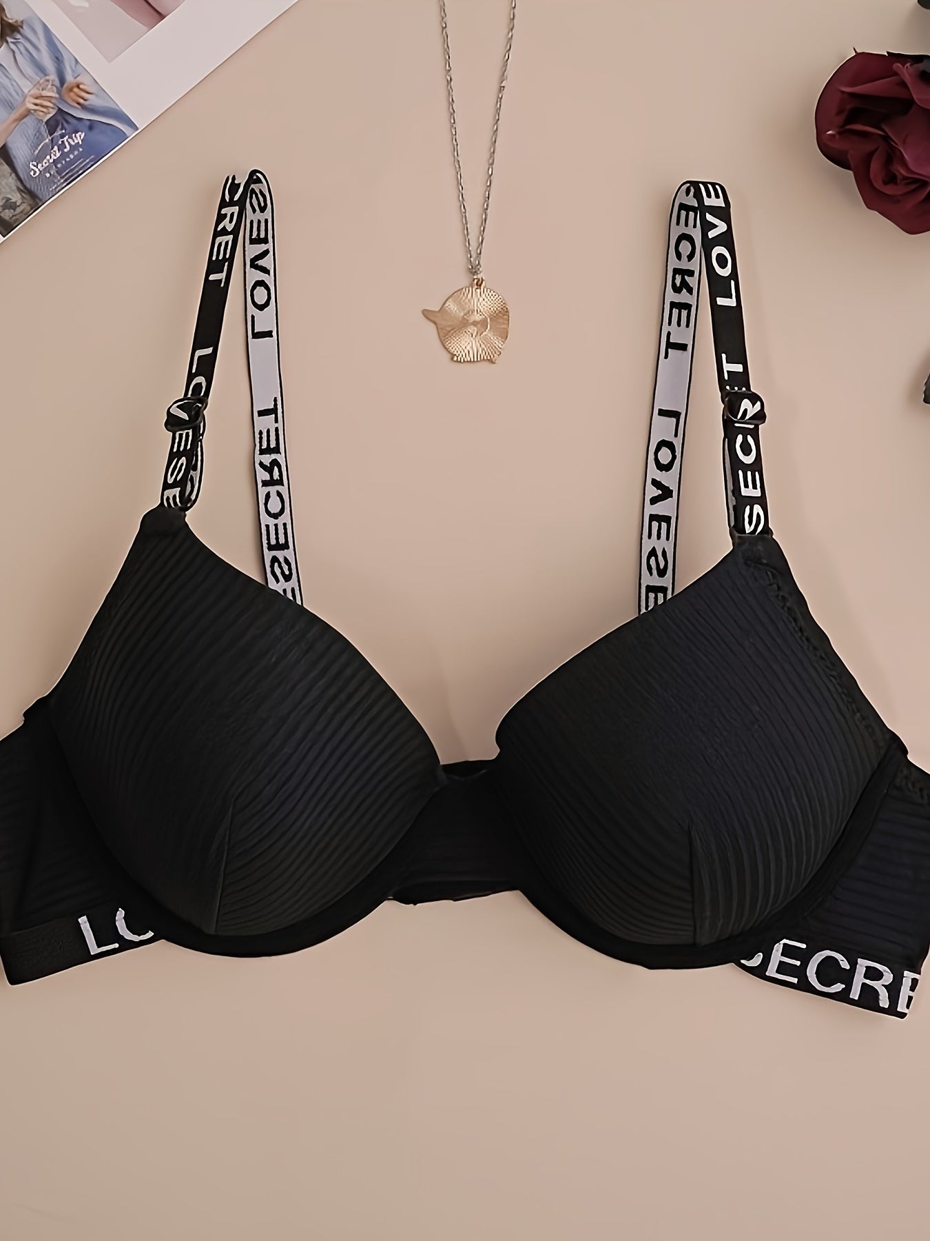3pcs Letter Print Push Up Bras Comfortable Intimates Bra