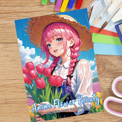 Anime Flower Beauty Coloring Book for Adults - 22 Pages
