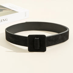 Women Velvet Girdle Woollen Square Buckle Suede PU Belt