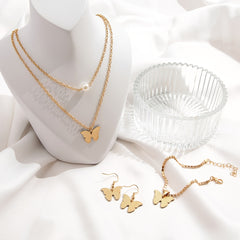 Butterfly Pendant Jewelry Set Necklace Bracelet Earrings